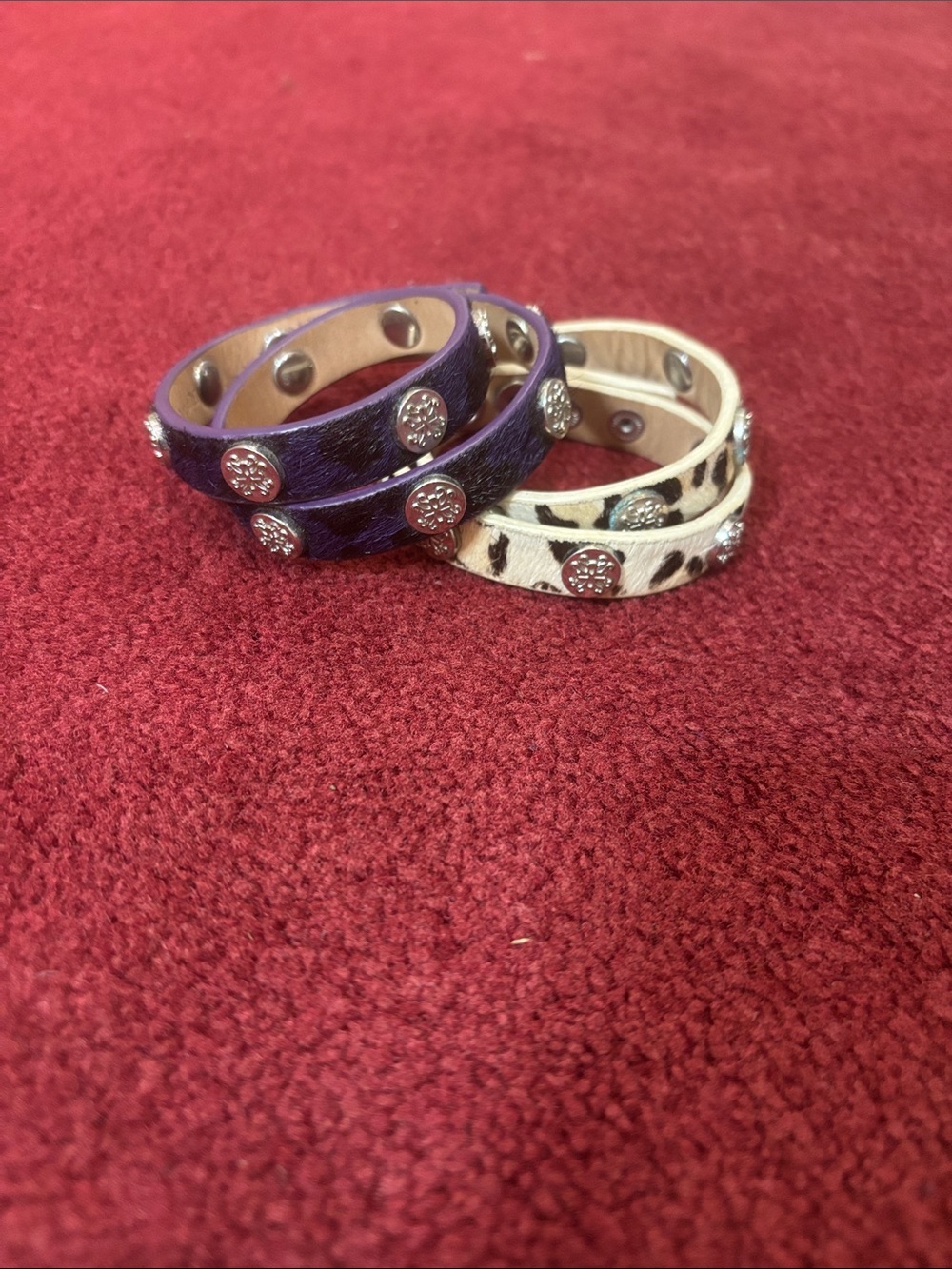 Purple and Cream Studded Double-Wrap Leather Bracelet